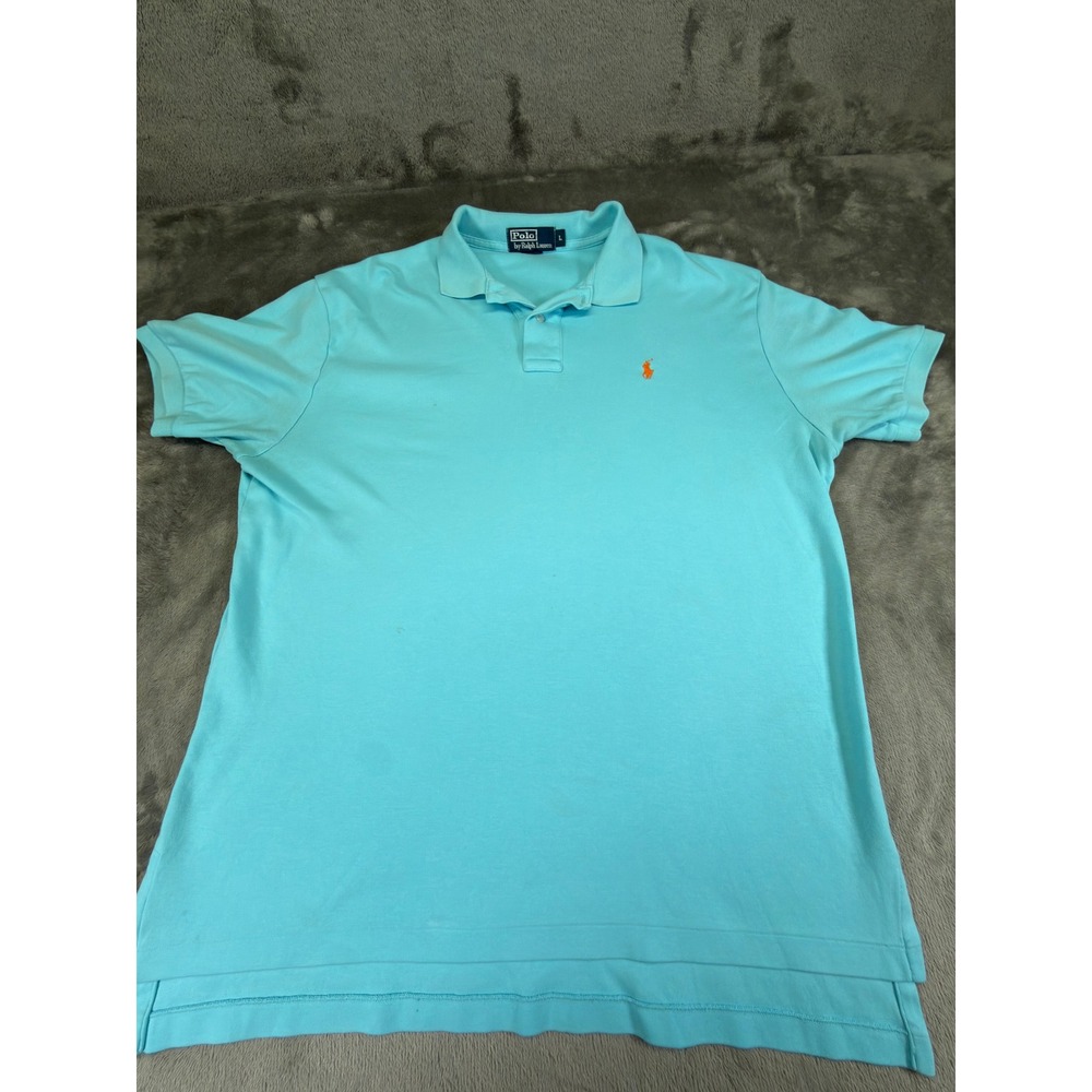 Polo Ralph Lauren Mens Large Turquoise Blue Orange Pony Short Sleeve Polo Shirt